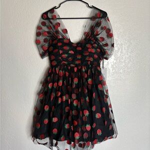 Charming Black and Red Strawberry Dress